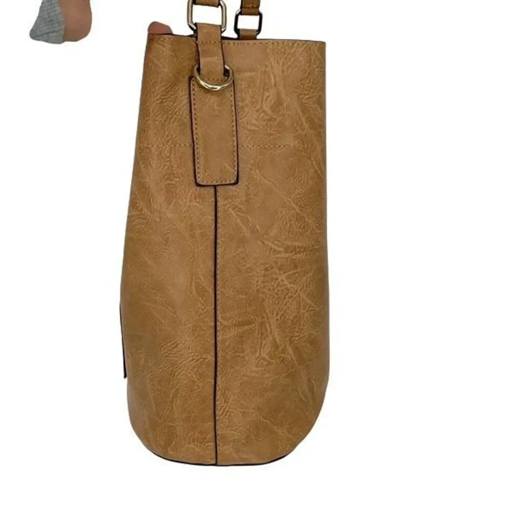 Unbranded Hobo Bag Set Womens OS Tan Boho Vegan Leather Textured 2-Piece‎ Tote